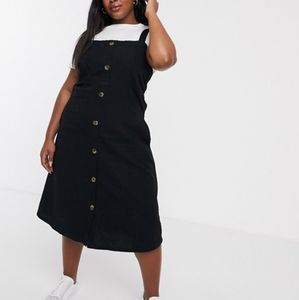 Simply be button through black denim midi dress